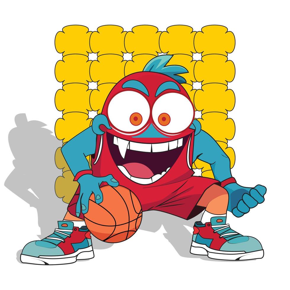 A funny cartoon character to play basketball vector