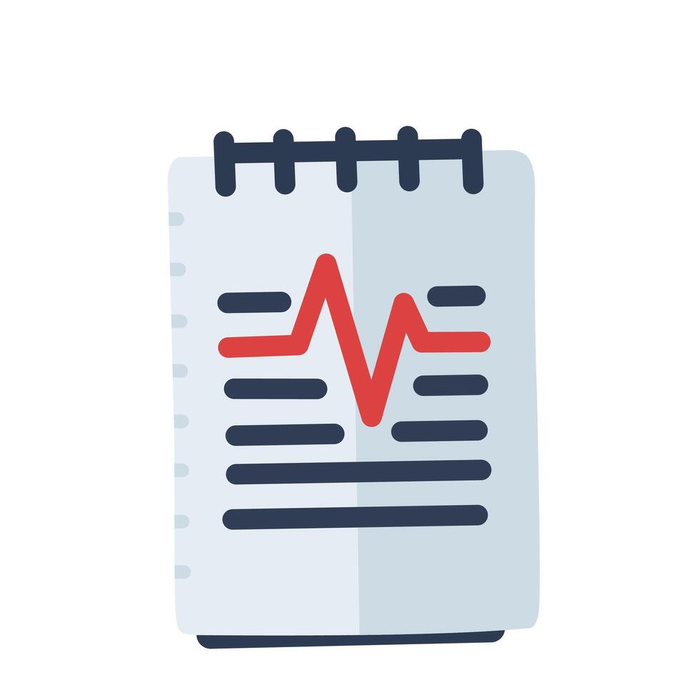 Flat icon of a medical report or notepad with heartbeat line, representing cardiology or health monitoring vector