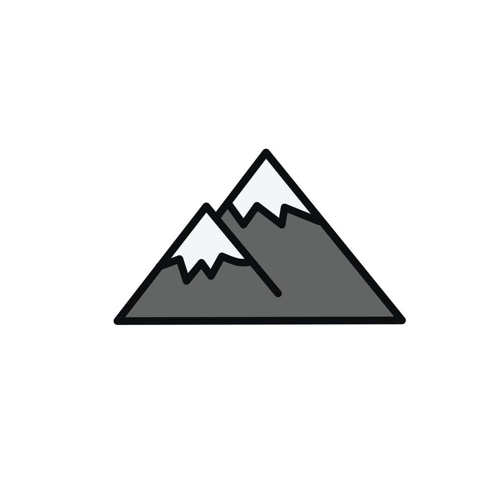 Flat icon of a mountain with snow peaks, symbolizing nature, adventure, and outdoor landscapes. Great for travel, hiking, and exploration-themed graphics vector