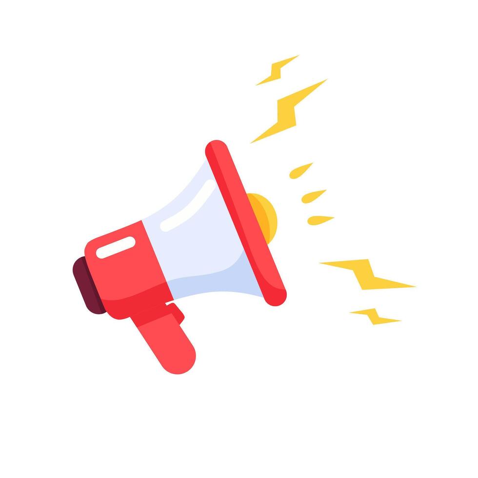Colorful megaphone icon with sound waves, symbolizing promotion, marketing, and public announcement. Perfect for advertising or communication design vector