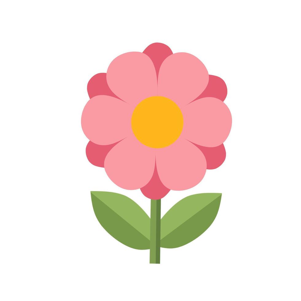 Pink flower with soft rounded petals and yellow center. Cute and minimal flat perfect for childrens or springtime designs vector