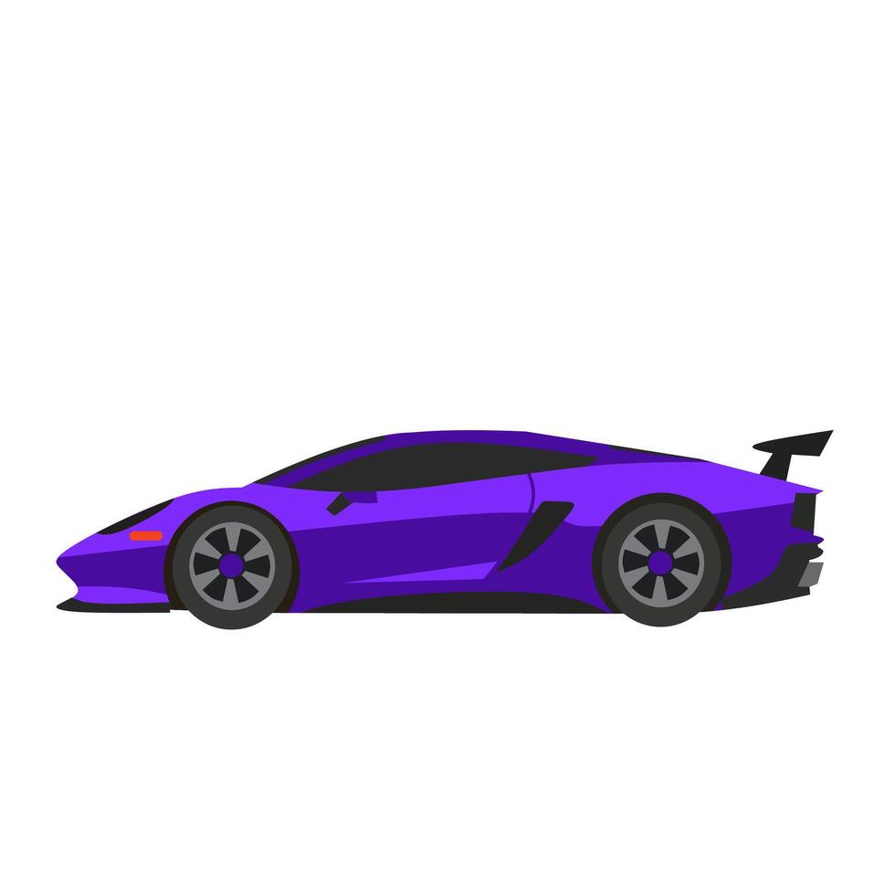 illustration of a sleek purple sports car in side view with aerodynamic design and black details. Ideal for automotive themes, racing graphics, or car icons vector