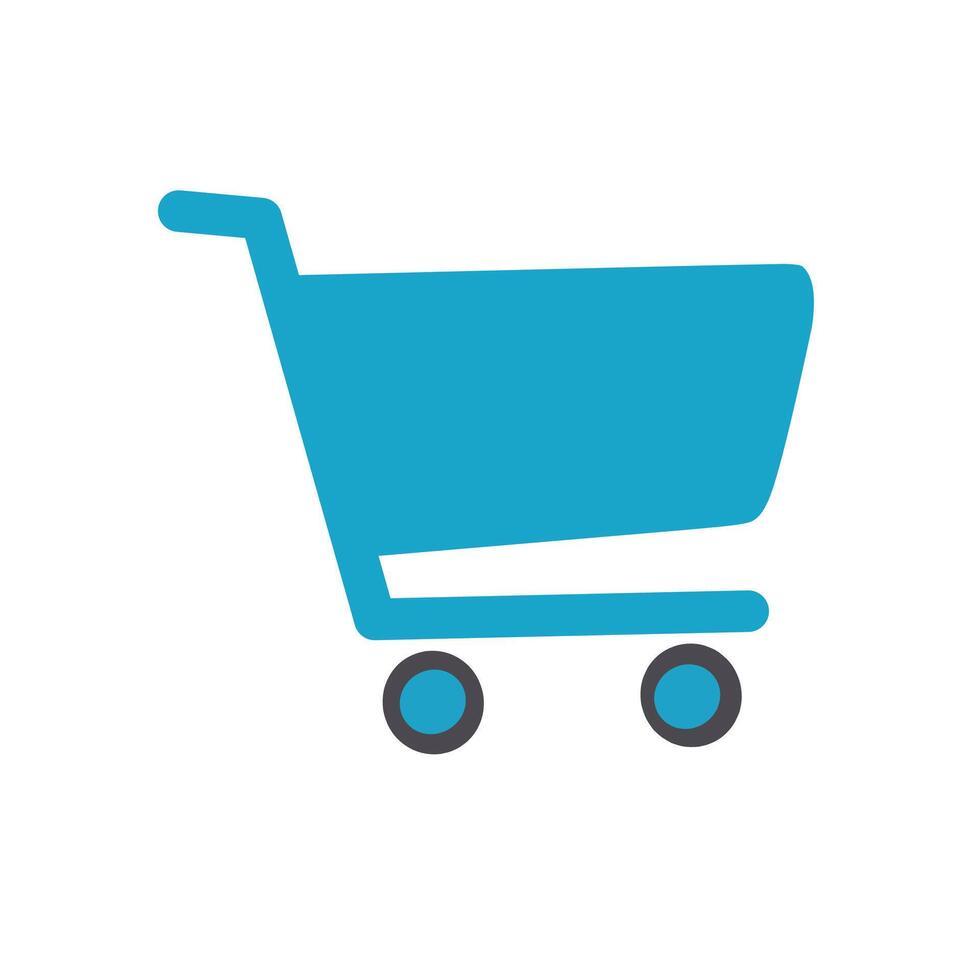 Flat illustration of a shopping cart icon, commonly used in ecommerce, retail, and online store applications vector