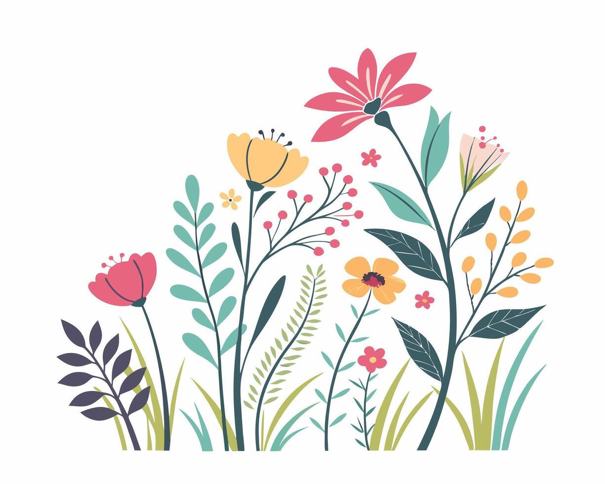 A Vibrant Floral Composition of Blooming Flowers and Greenery. vector