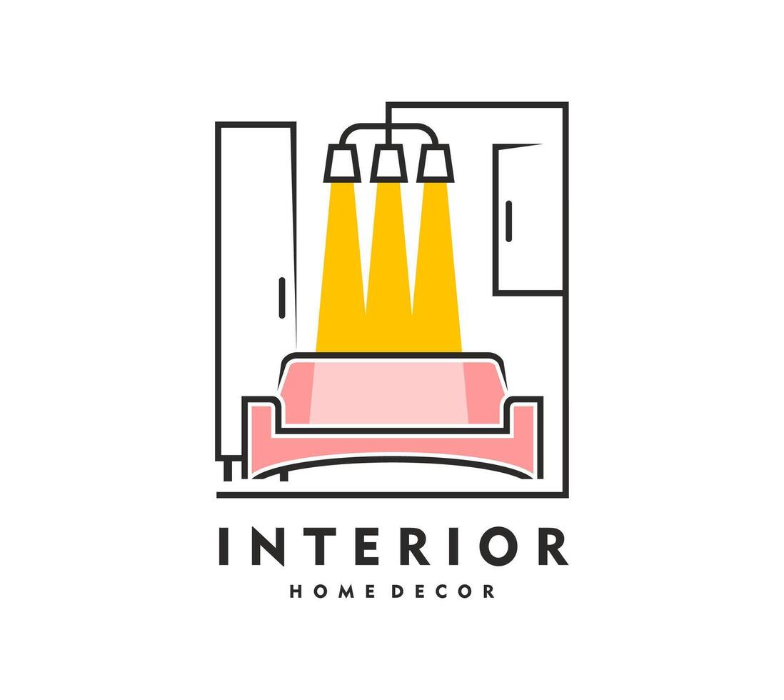 Home interior icon, contemporary emblem with sofa vector
