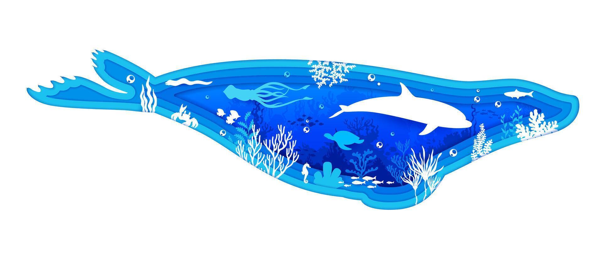Paper cut fur seal silhouette with sea animals vector