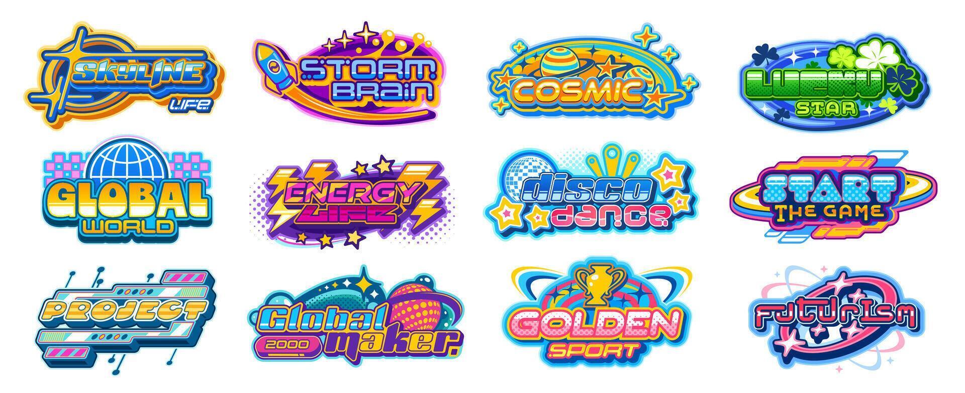 Y2k streetwear labels and icons retro set vector
