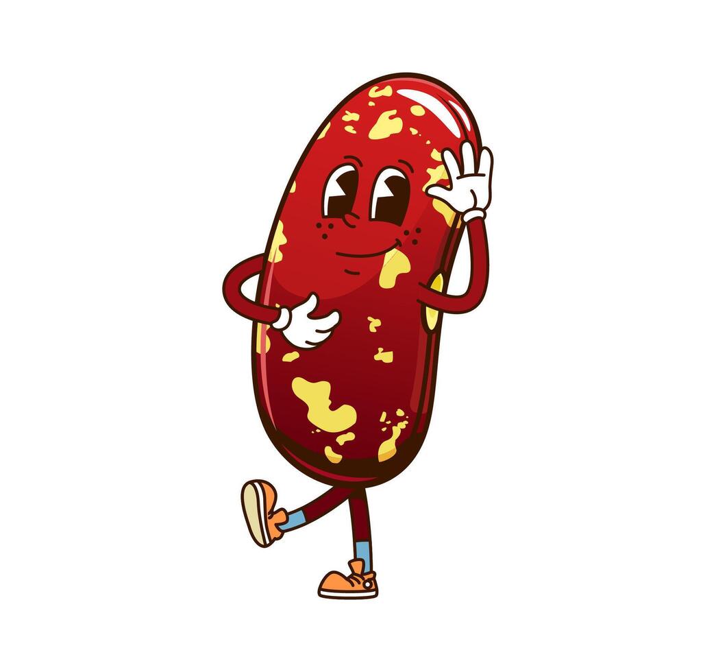 Cartoon funny groovy kidney bean legume character vector