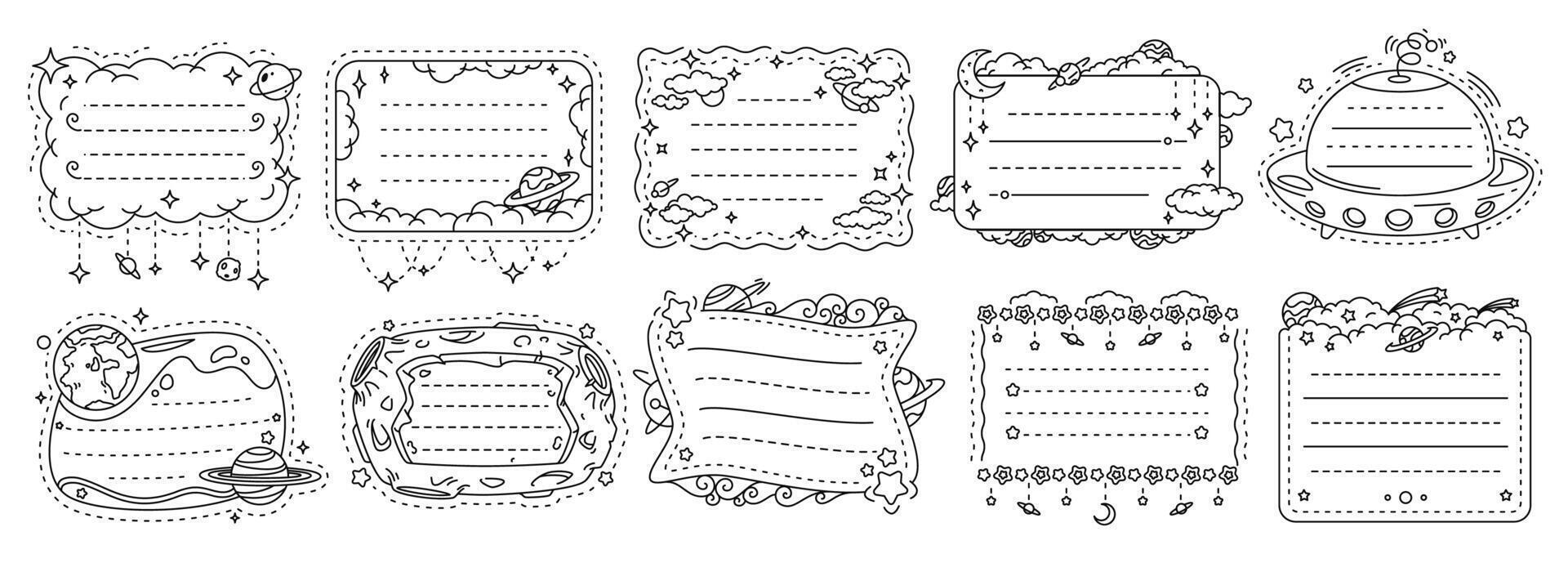 Kids memo note frames with galaxy, space planets vector