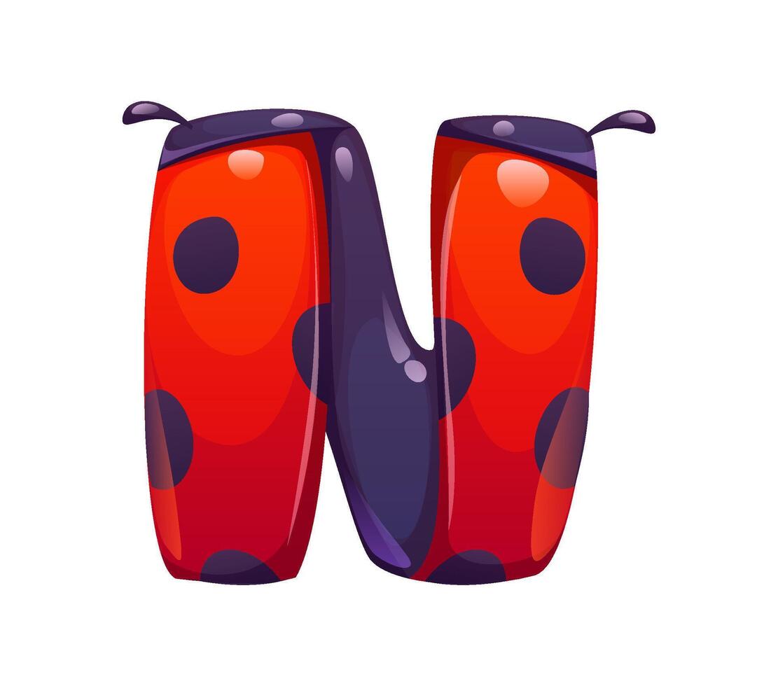 Ladybug beetle cartoon font typeset letter N vector