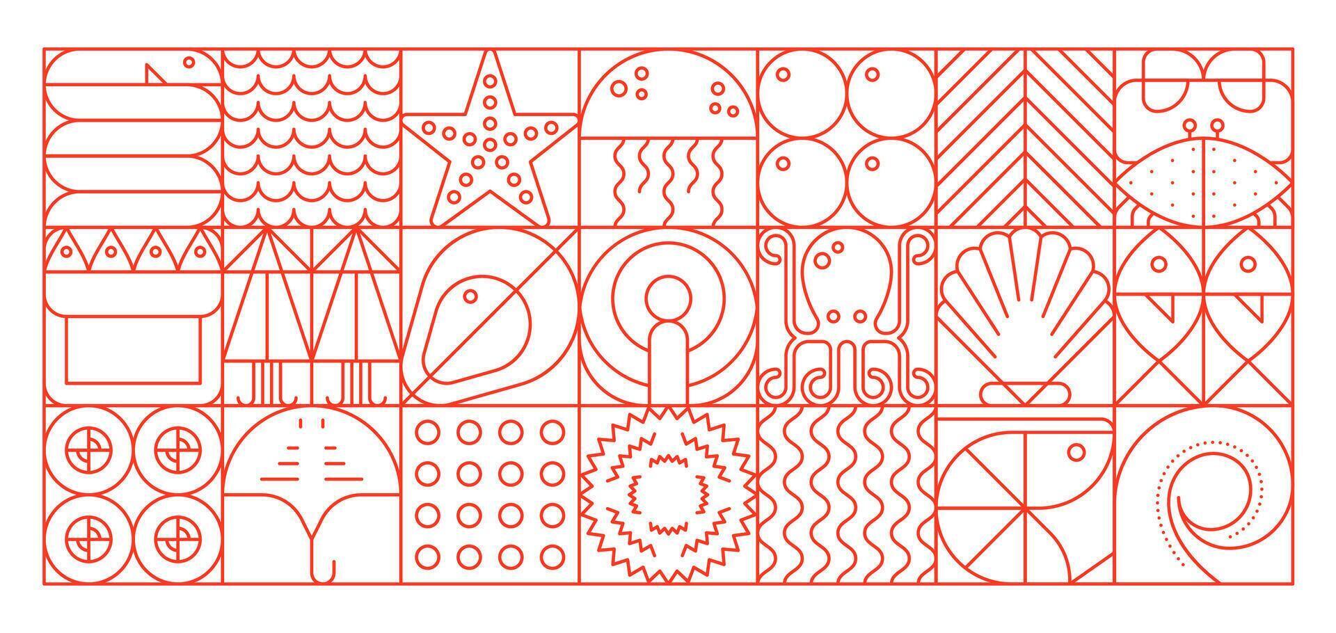 Seafood geometric red linear abstract grid pattern vector