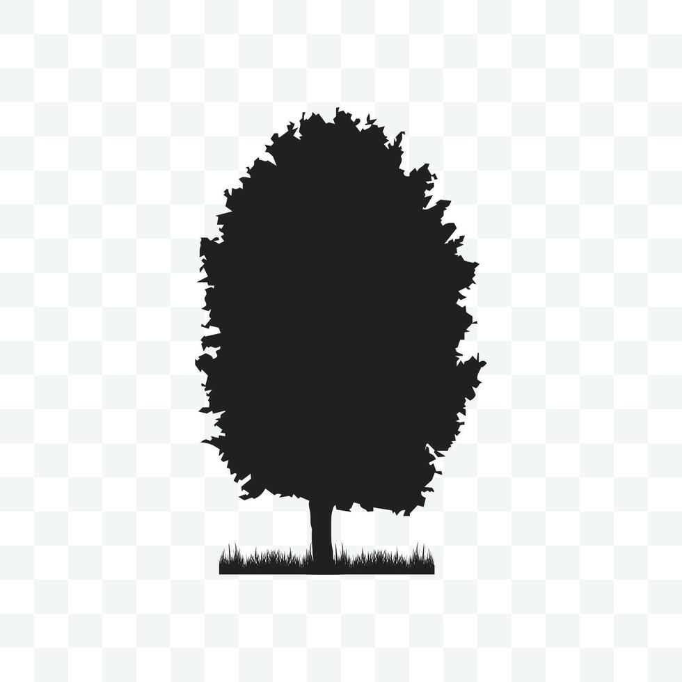 Lush Tree Silhouette with Grass, Illustration vector