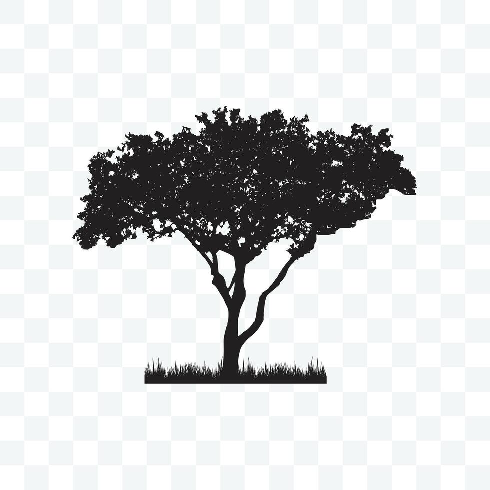 Silhouette of a Lush Tree with Grass, Illustration vector