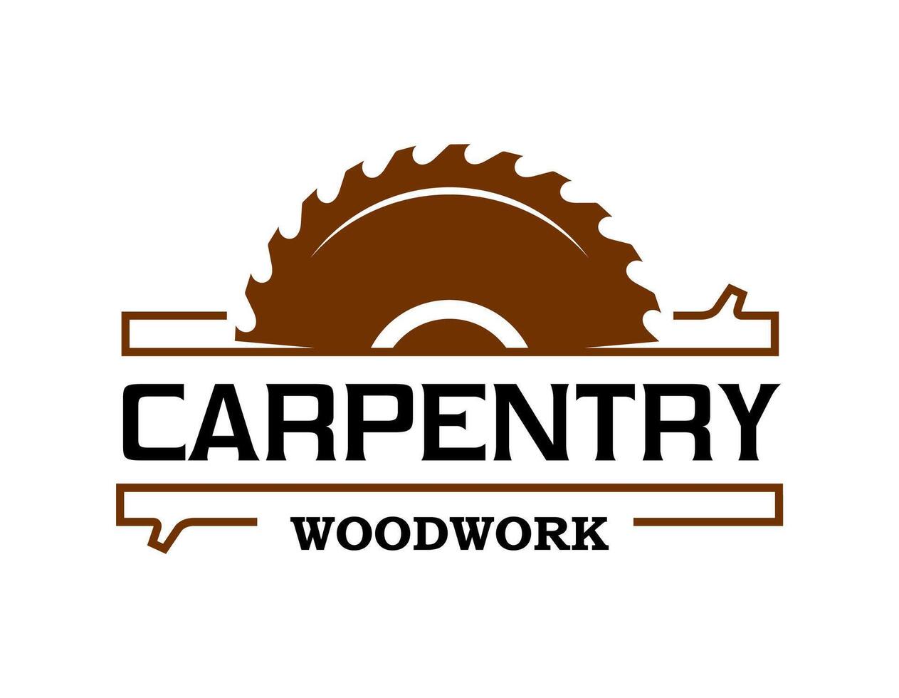 Carpentry woodwork icon, saw blade, tree wood log vector