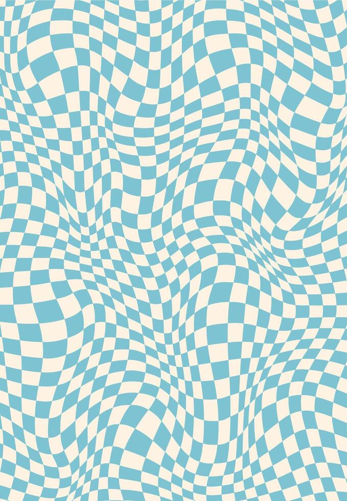 Trippy psychedelic blue checkered groovy pattern vector