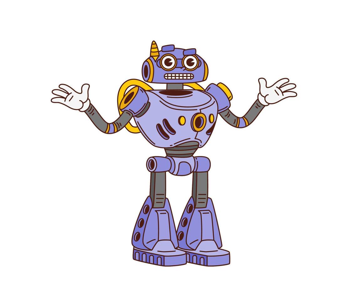 Cartoon groovy robot character mechanical body vector