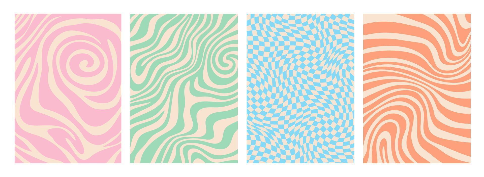 Psychedelic groovy hippie patterns with wavy lines vector