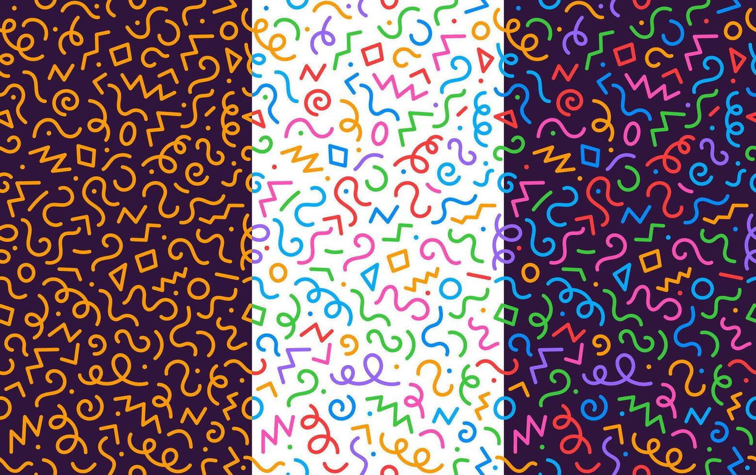 Squiggle kids line pattern color shapes background vector
