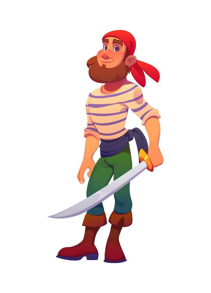 Cartoon pirate character with beard and saber vector