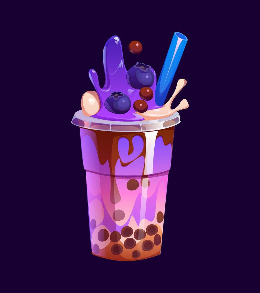 Cartoon milk bubble tea glass or boba drink cup vector
