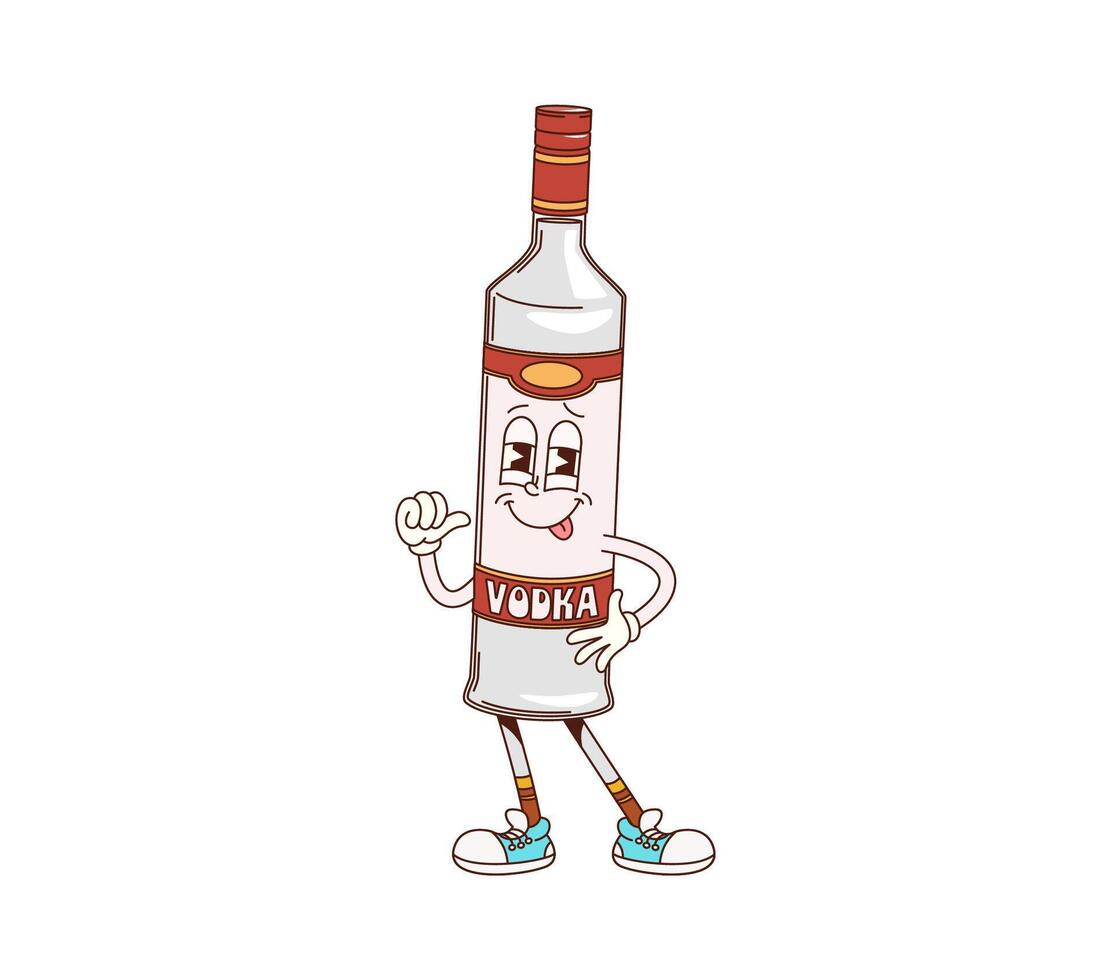 Vodka alcohol drink bottle groovy character vector