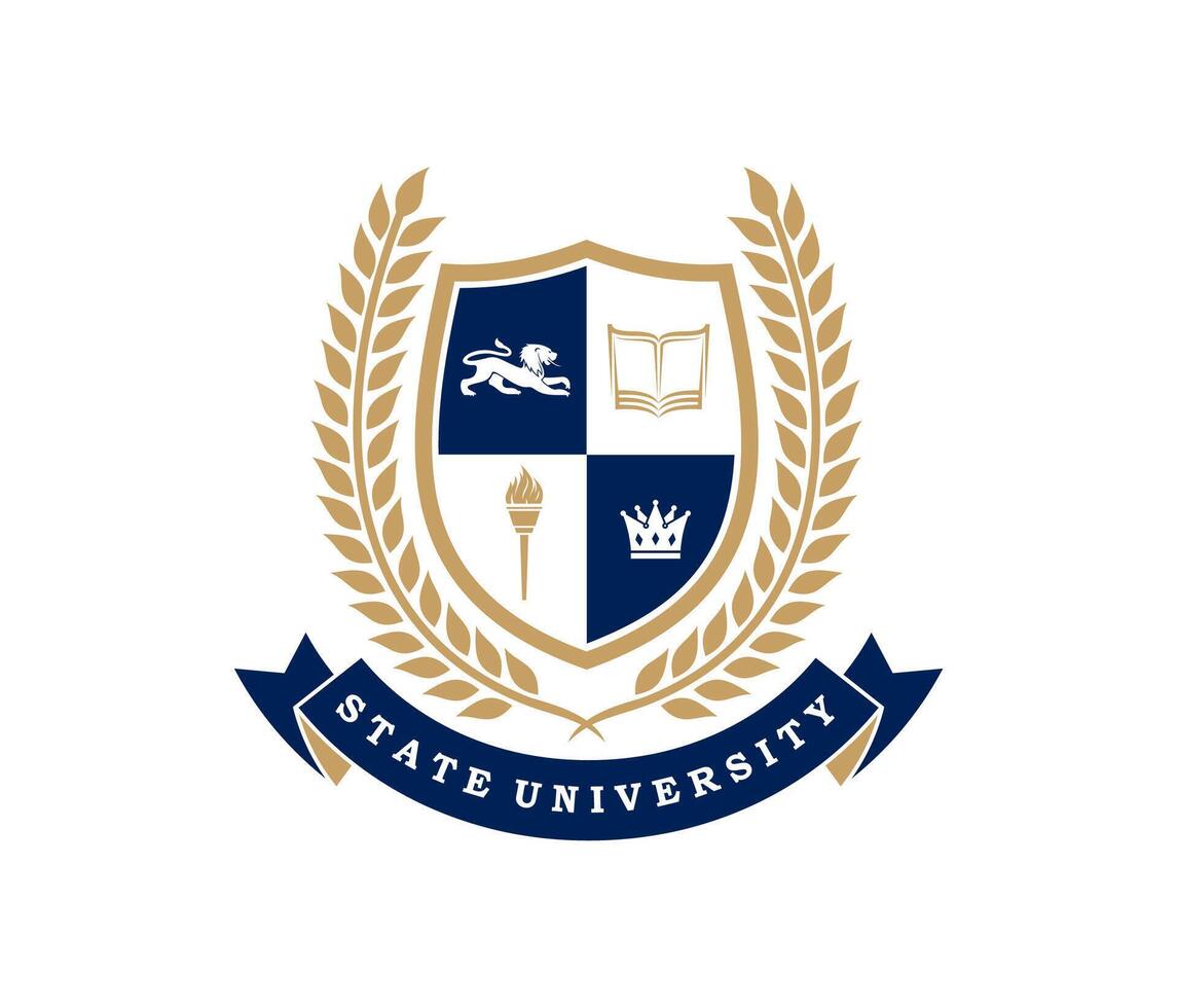 University icon featuring shield, laurel branches vector