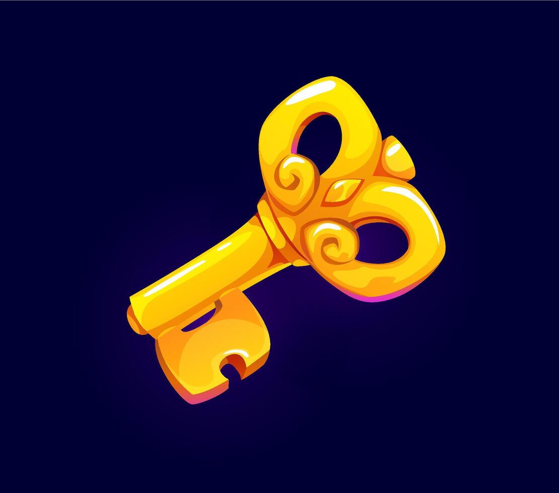 Cartoon ancient golden key icon, game asset vector