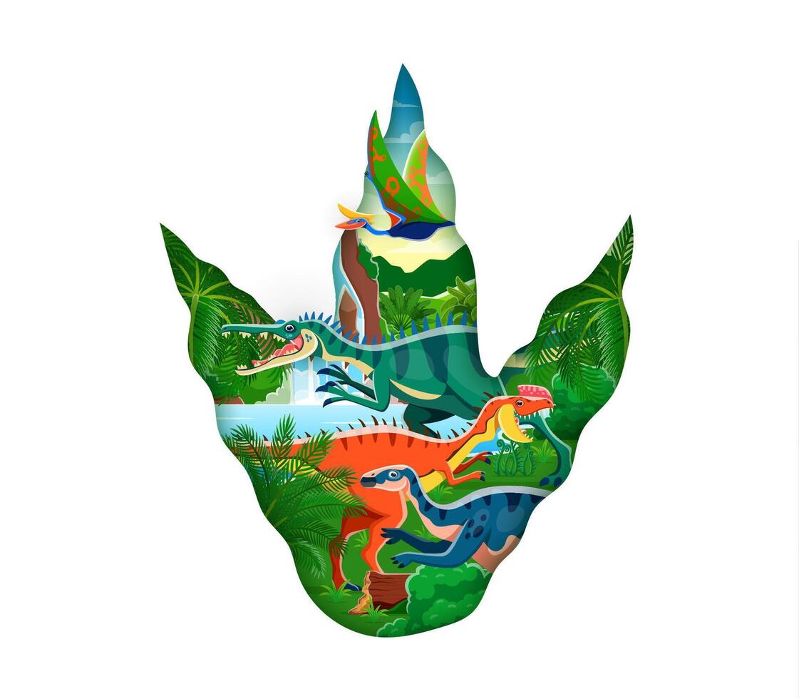 Paper cut dinosaur footprint vector