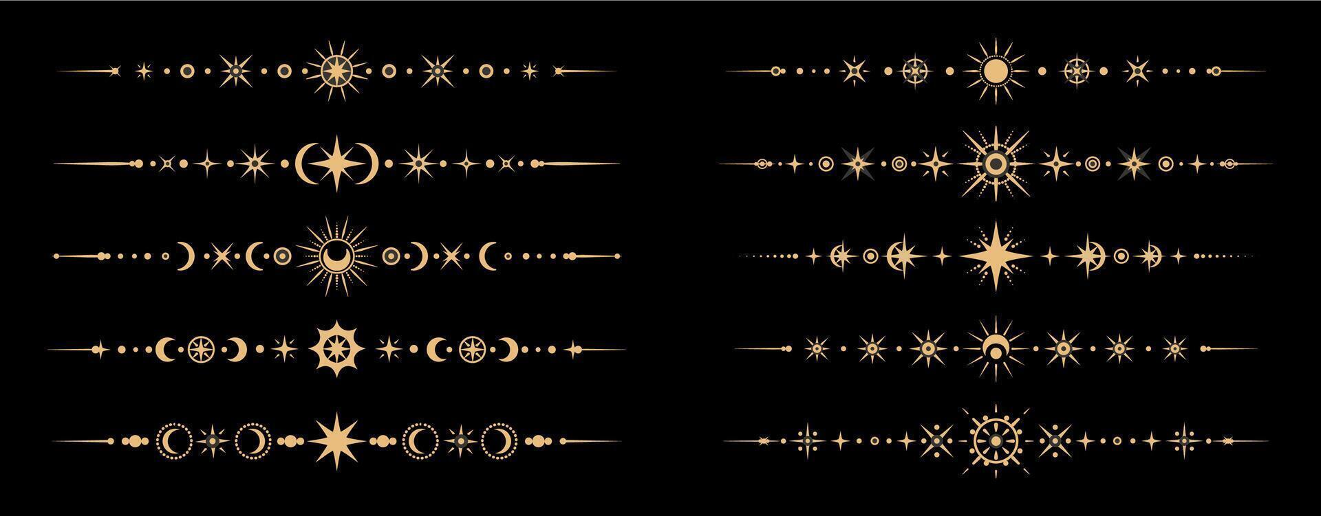 Esoteric mystic celestial divider borders set vector