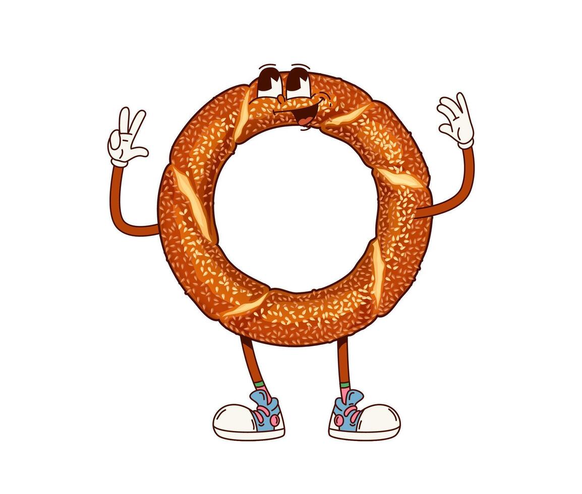 Fast food groovy turkish simit cute character vector