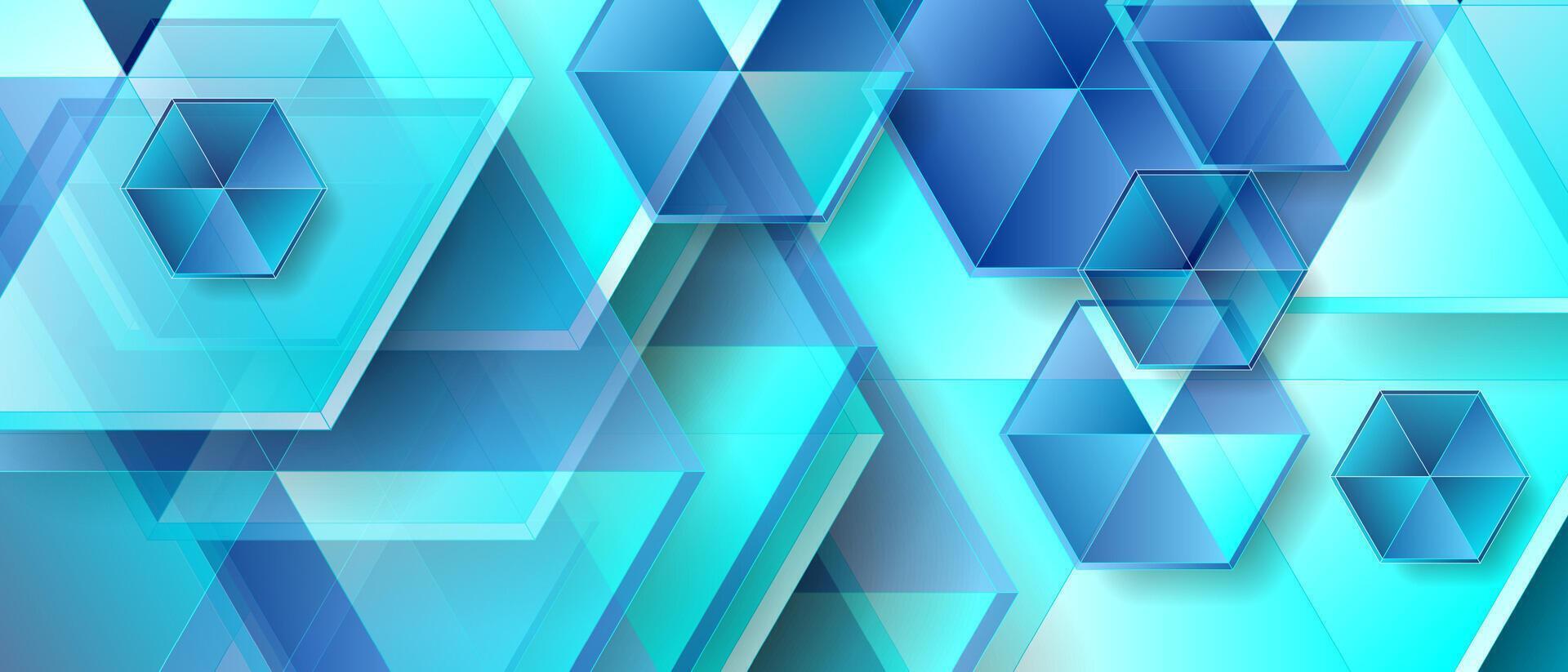 Light blue geometric background with glossy hexagons vector