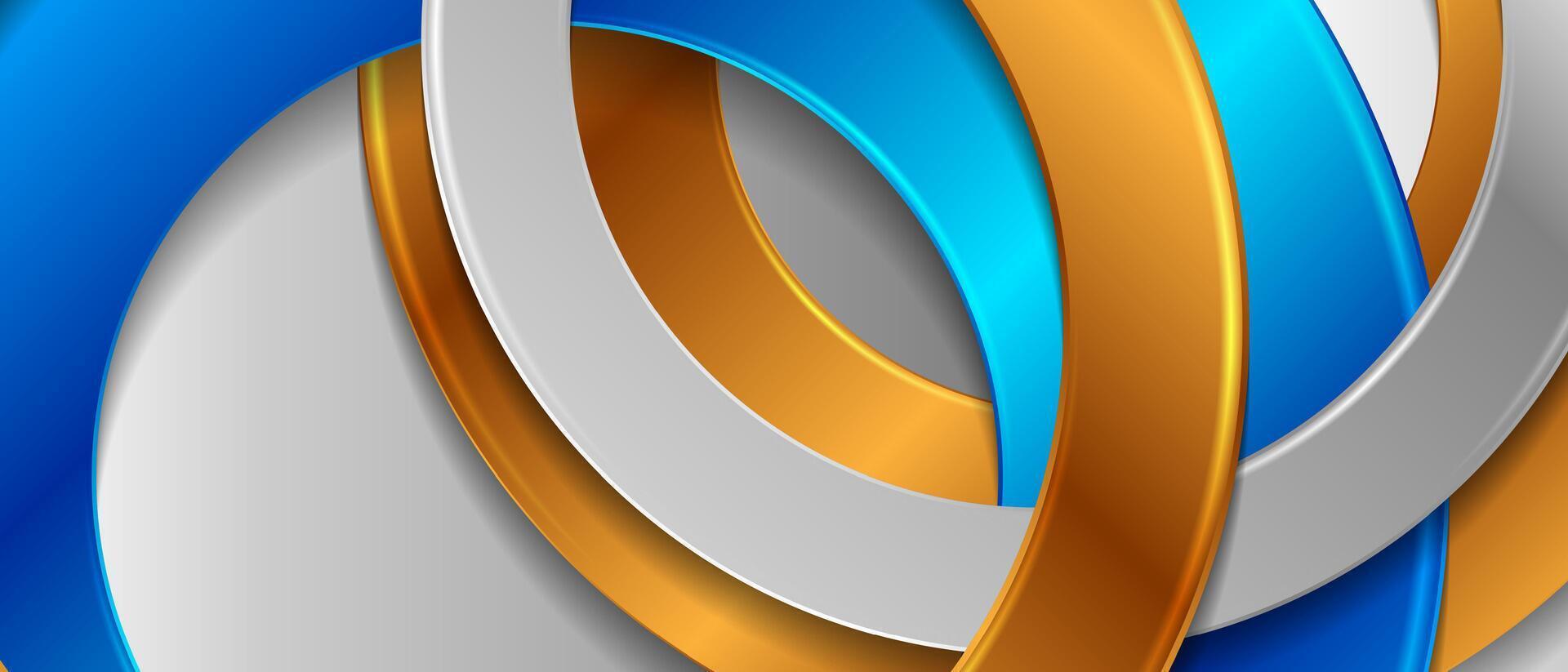 Blue, grey and bronze round elements abstract geometric background vector