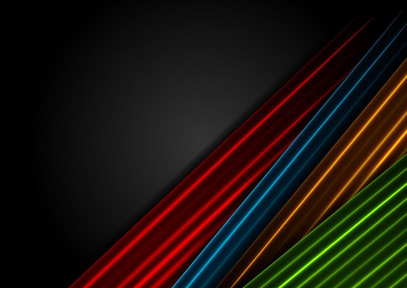 Abstract black background with colorful neon glowing lines vector