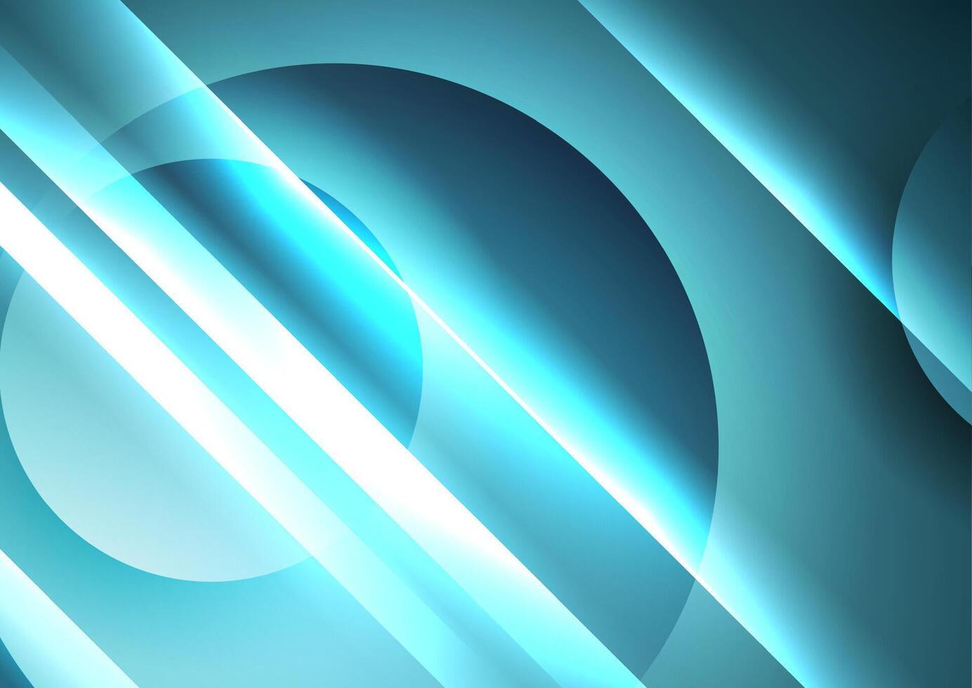 Blue glowing abstract geometric background with glossy circles and stripes vector