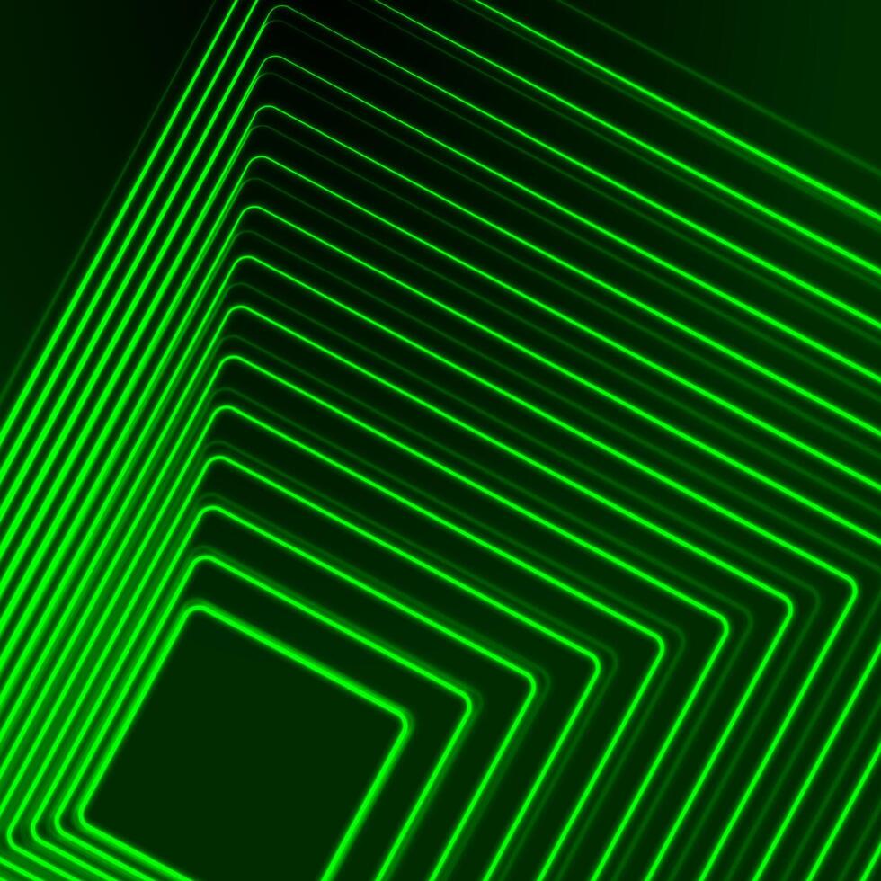 Bright green neon linear square abstract technology background vector