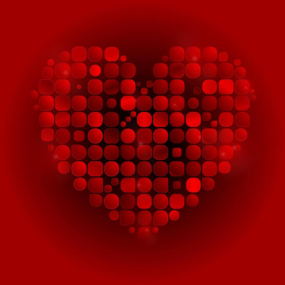 Bright red heart made of geometric elements. Valentines Day abstract background vector