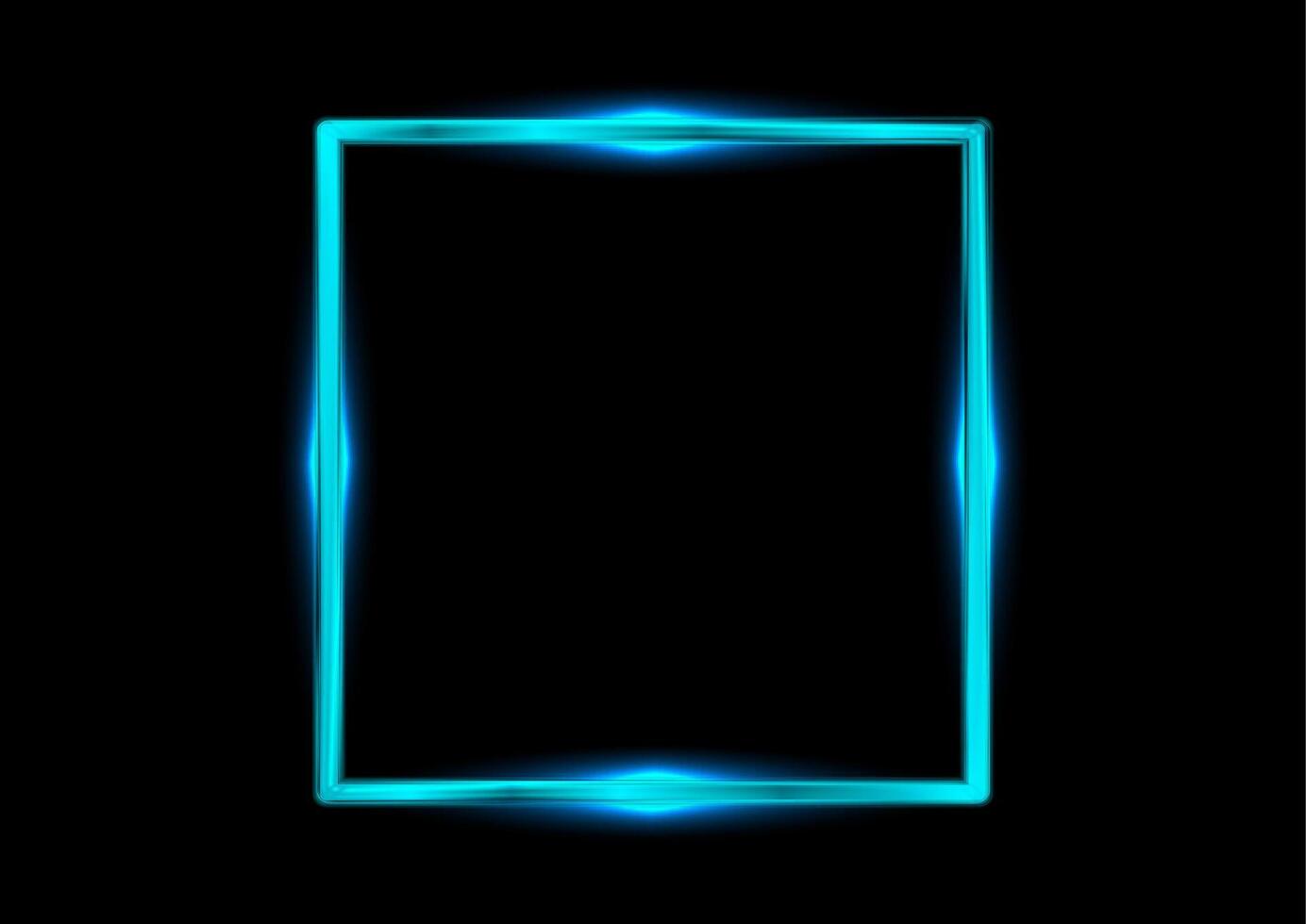 Bright blue glossy square frame with neon glowing lights vector