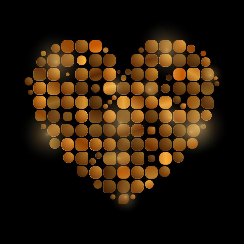 Golden heart made of geometric elements. Valentines Day abstract background vector