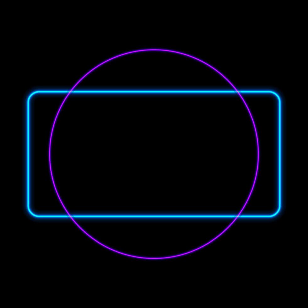 Bright blue purple neon circle and rectangle frame abstract background vector