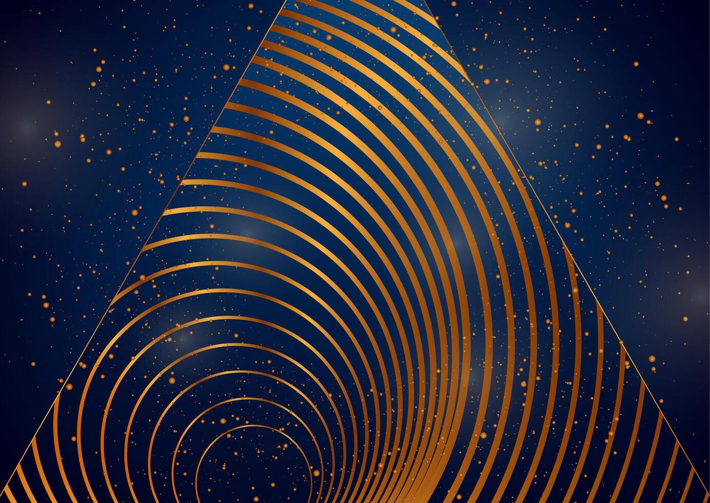 Blue geometric triangle with golden circular design abstract background vector