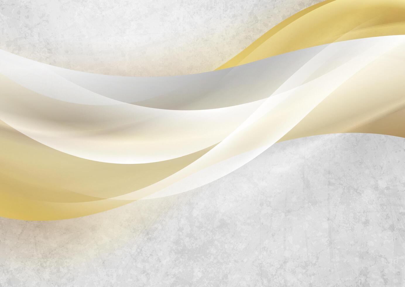 White and shiny golden waves on grey grunge texture abstract background vector