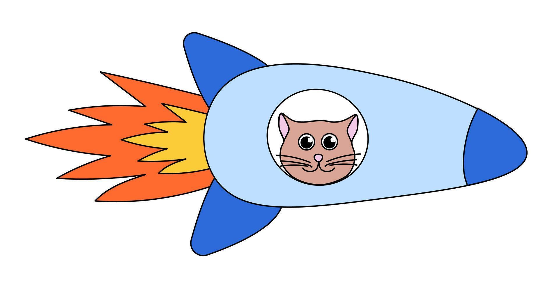 Funny Cat in Rocket. Flat Illustration. vector