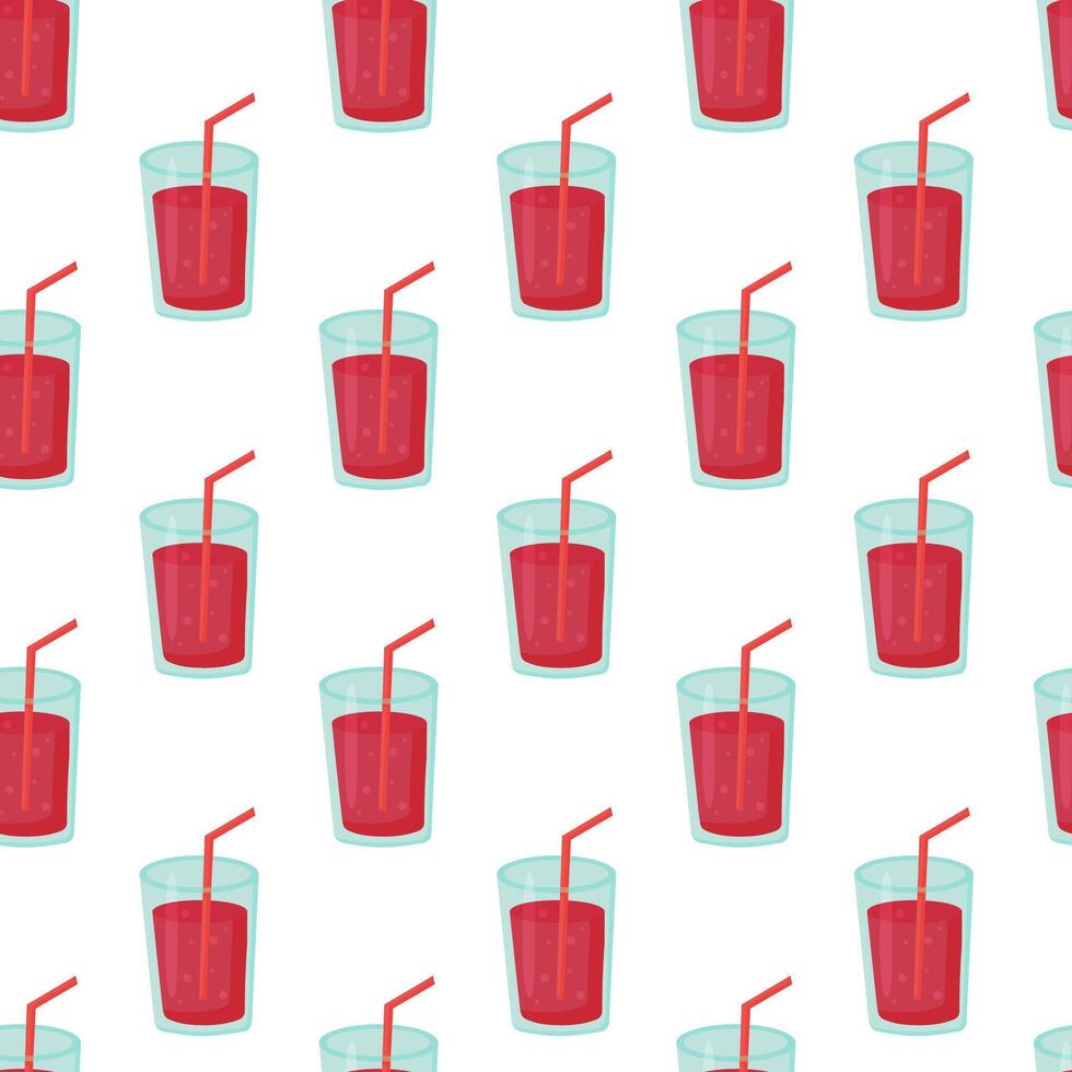 Seamless Pattern with cocktail in glass with straw. Fresh summer drink. illustration. vector