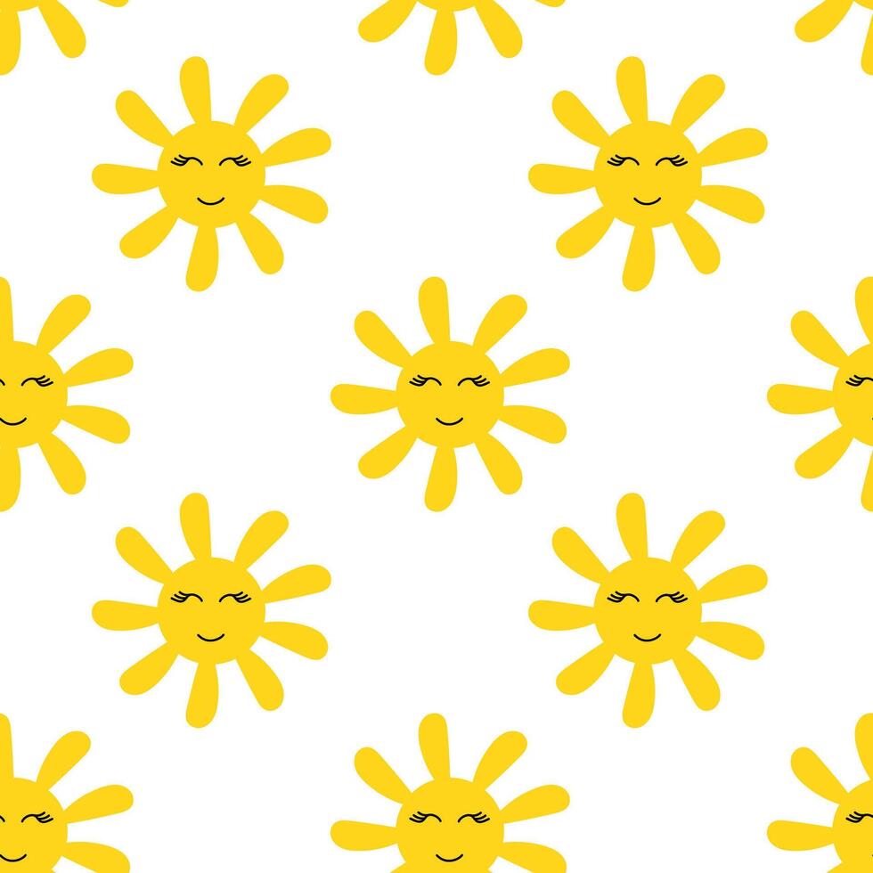 Seamless Pattern. Smiling Cute Face Sun. flat illustration. vector
