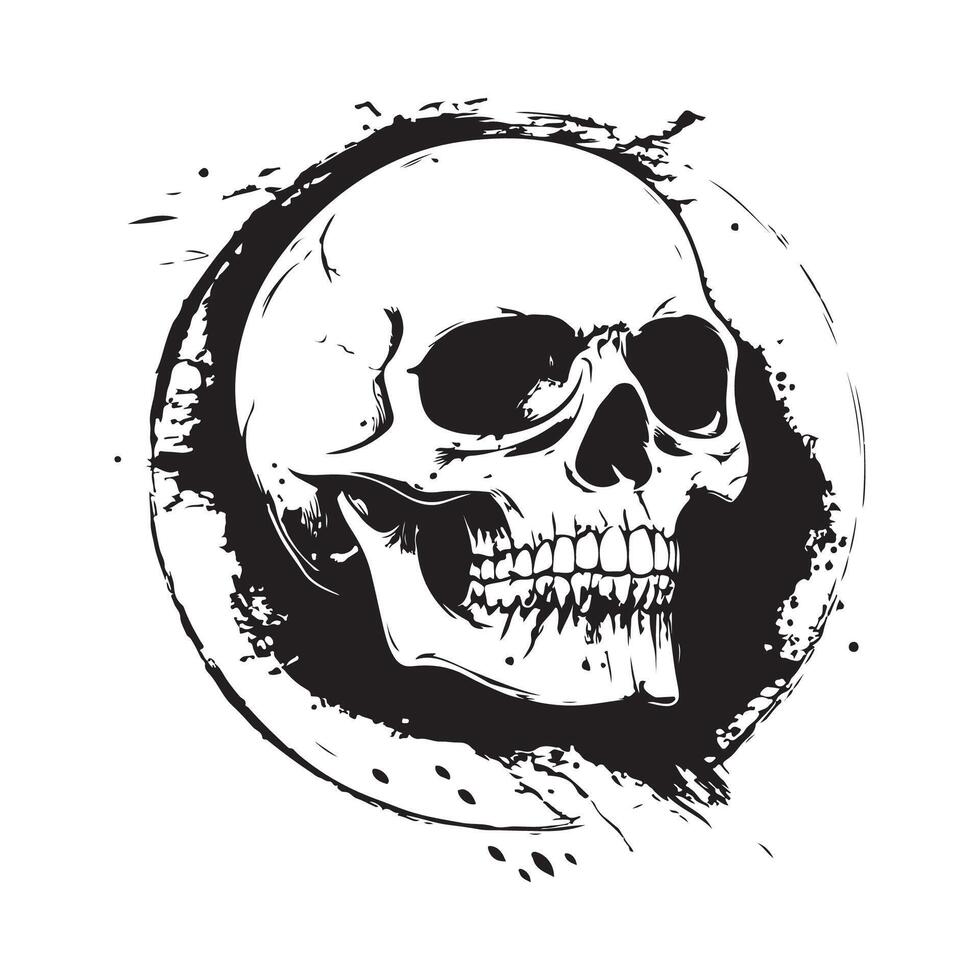 A skull and a round circle with a black and white background vector