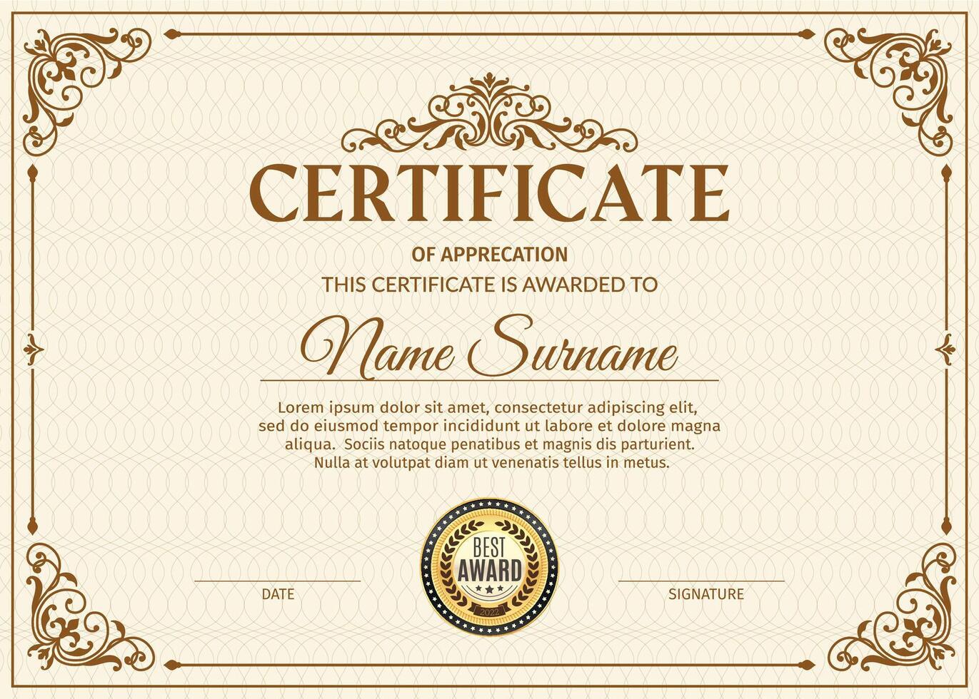 Diploma certificate with vintage golden frame vector