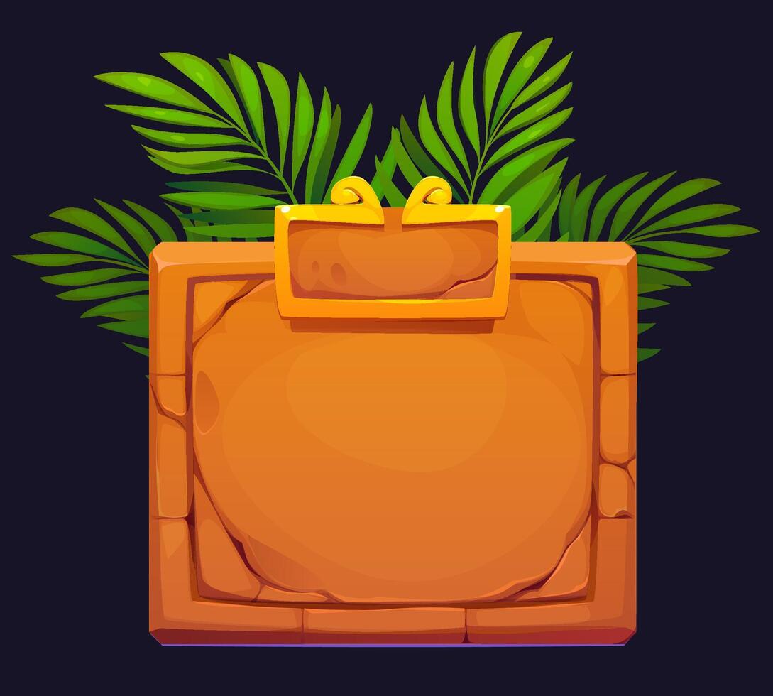 Cartoon jungle stone frame, game board template vector