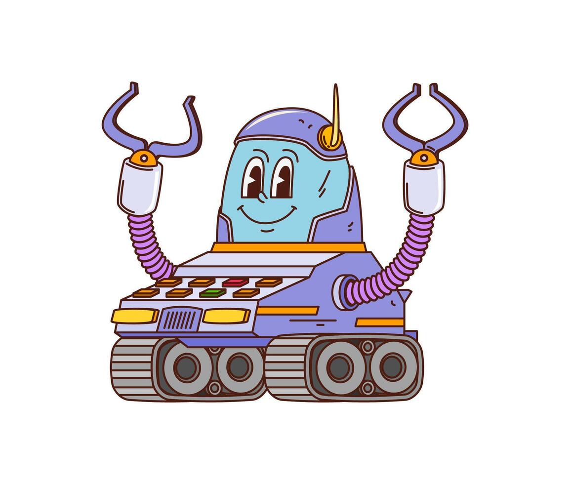 Cartoon groovy robot character with tracked base vector