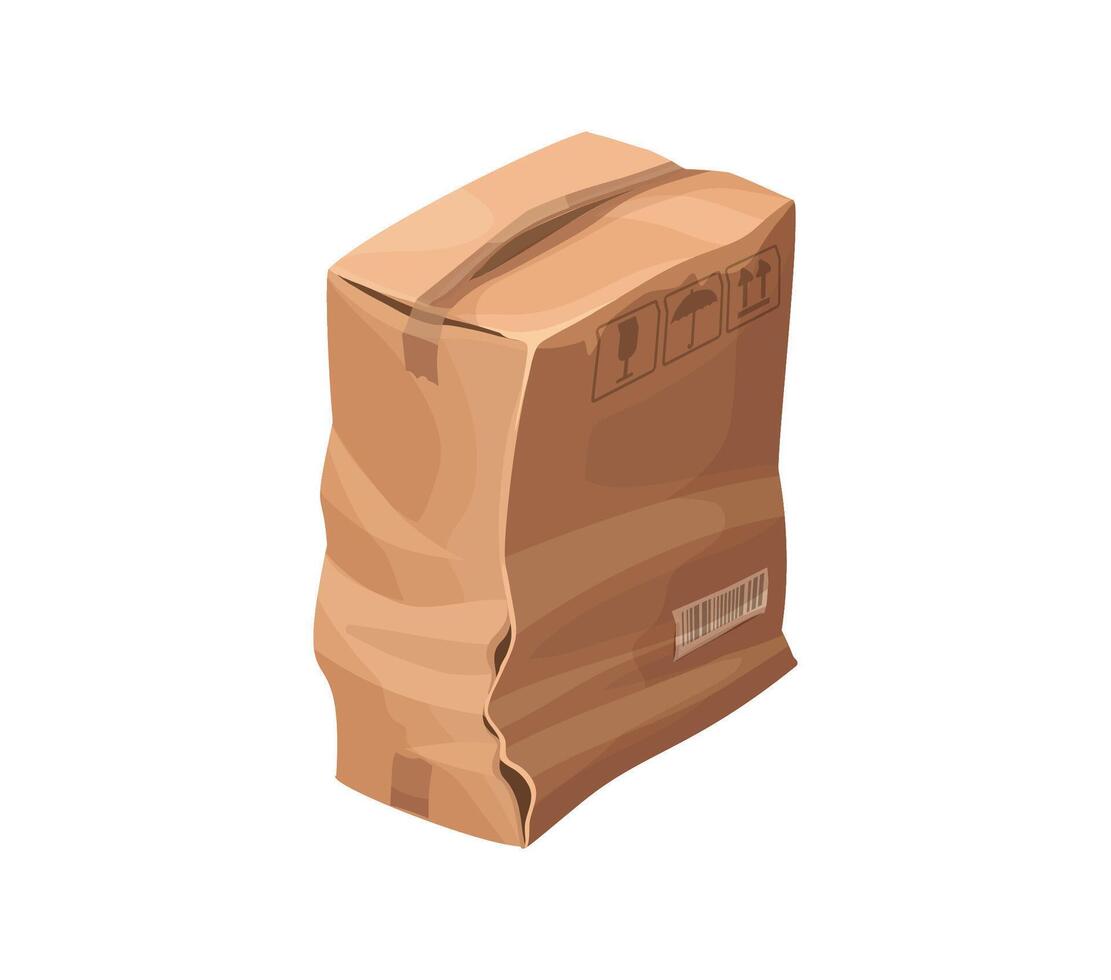 Crushed, damaged, crumpled cardboard delivery box vector