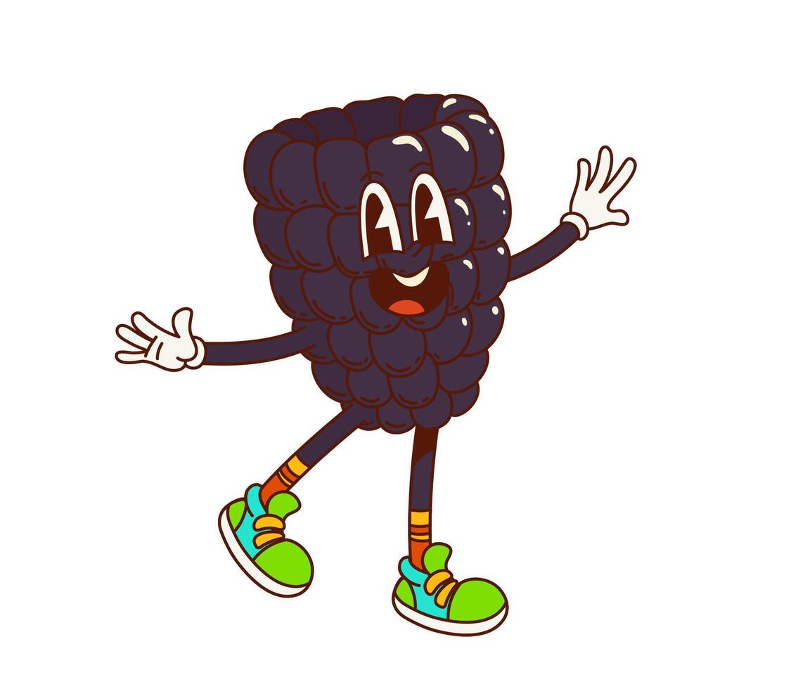 Groovy blackberry fruit character with funny face vector
